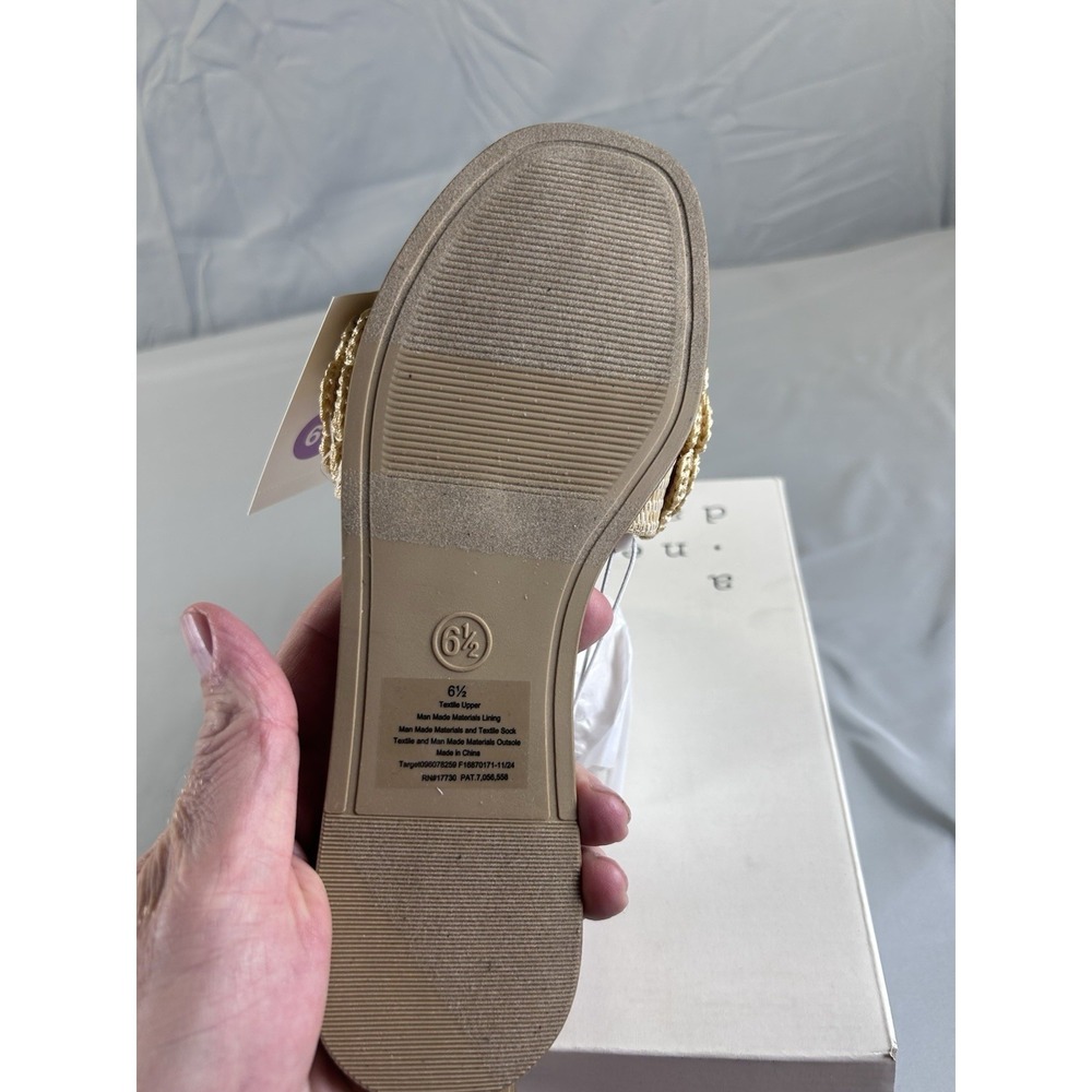 A New Day Womens Slide Sandals Size 6.5 Beige Raffia Floral Rosette Slip On NEW - Picture 6 of 9